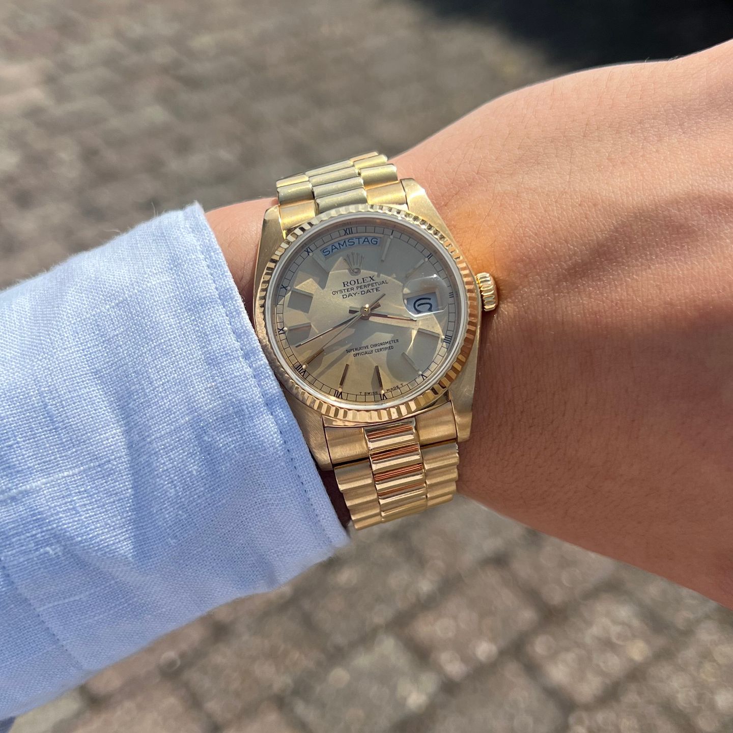 Rolex Day-Date 36 18038 (1989) - Champagne dial 36 mm Yellow Gold case (4/5)