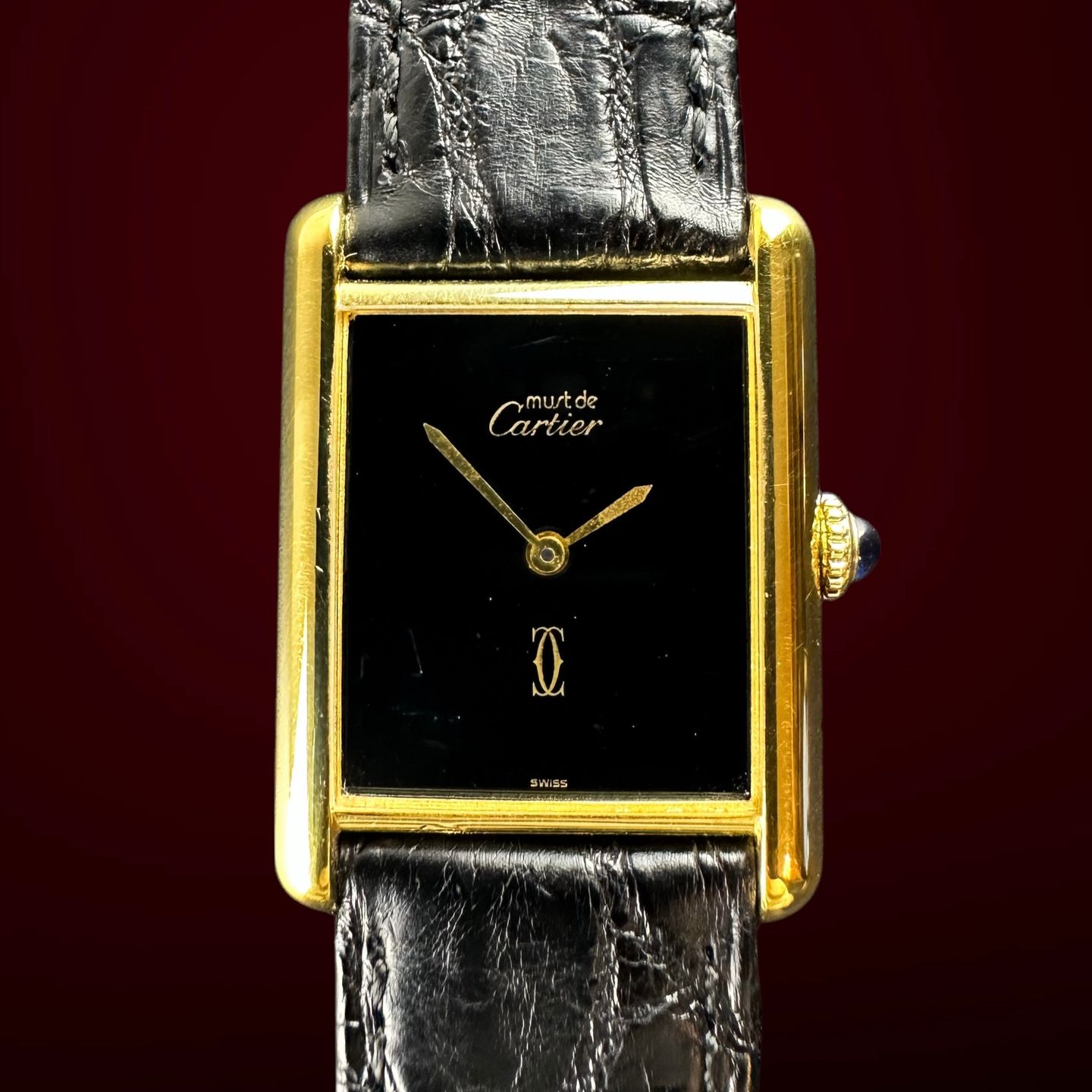 Cartier Tank Tank (1990) - Black dial 23 mm Gold/Steel case (1/8)