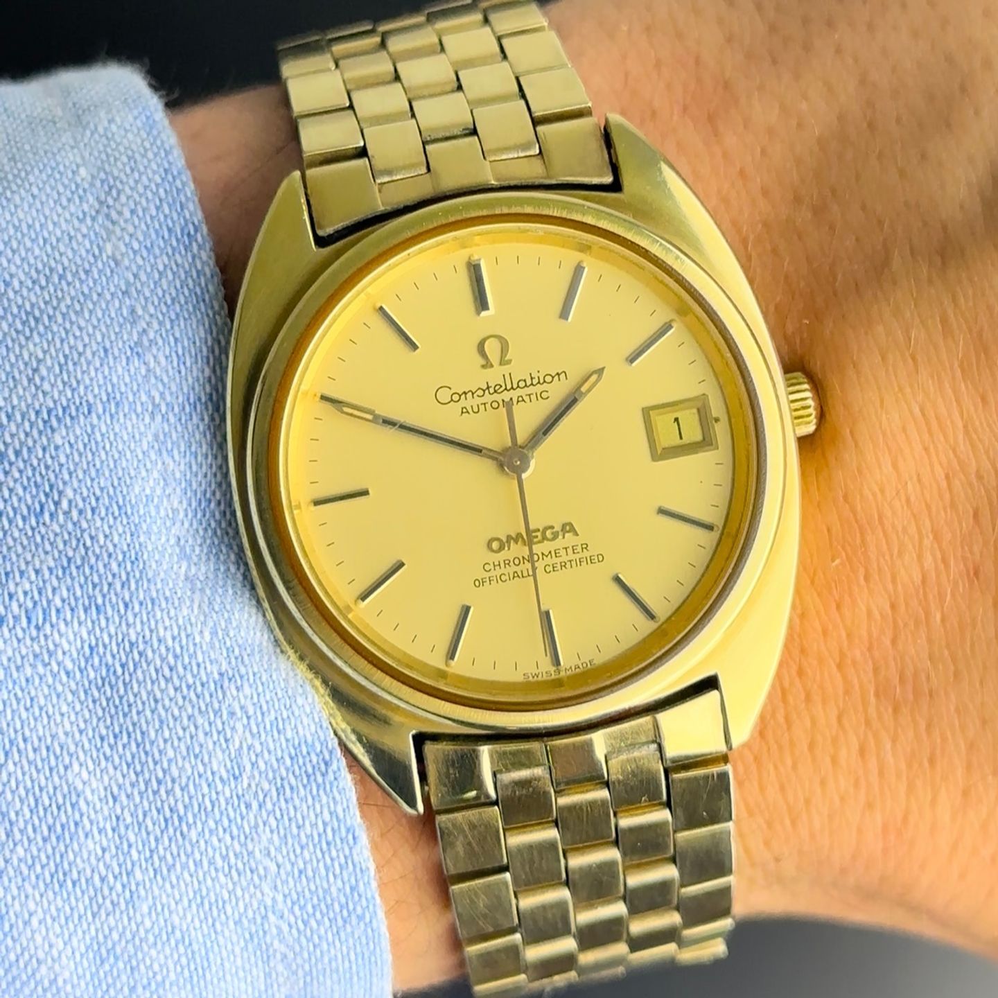 Omega Constellation 168.0056 (1971) - Gold dial 35 mm Gold/Steel case (2/8)