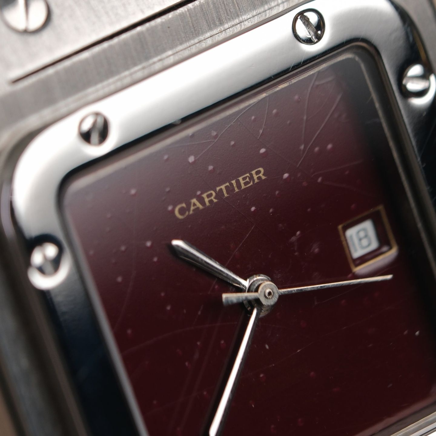 Cartier Santos 2960 (Unknown (random serial)) - Red dial 29 mm Steel case (7/8)