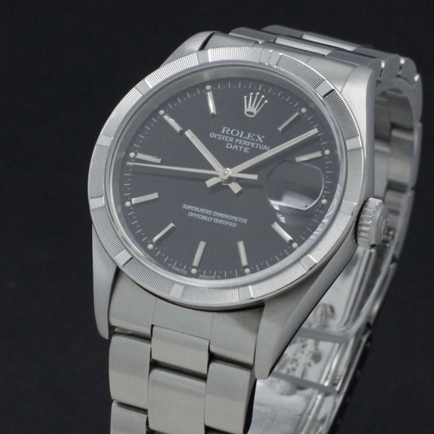 Rolex Oyster Perpetual Date 15210 (1996) - Black dial 34 mm Steel case (7/7)