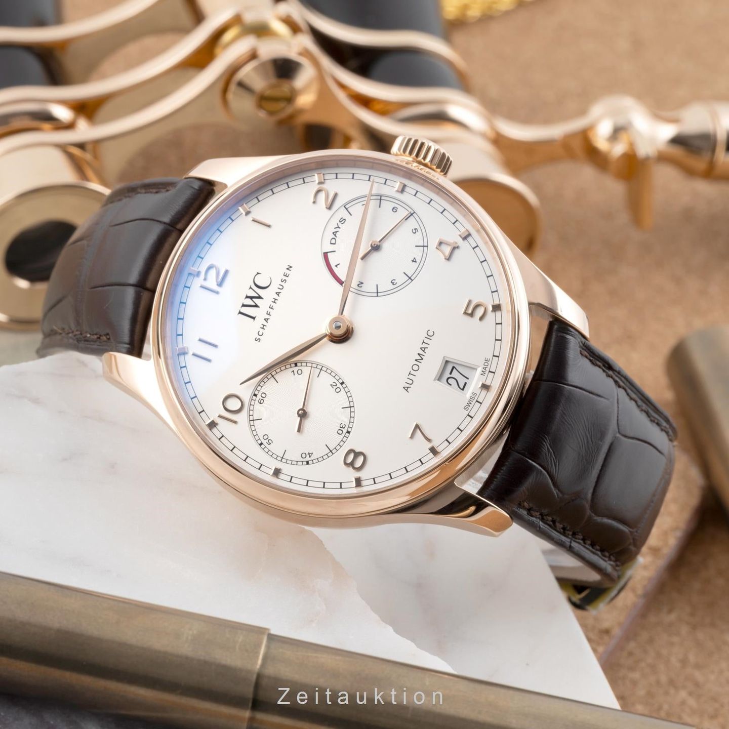 IWC Portuguese Automatic IW500701 (Unknown (random serial)) - Silver dial 42 mm Red Gold case (2/8)