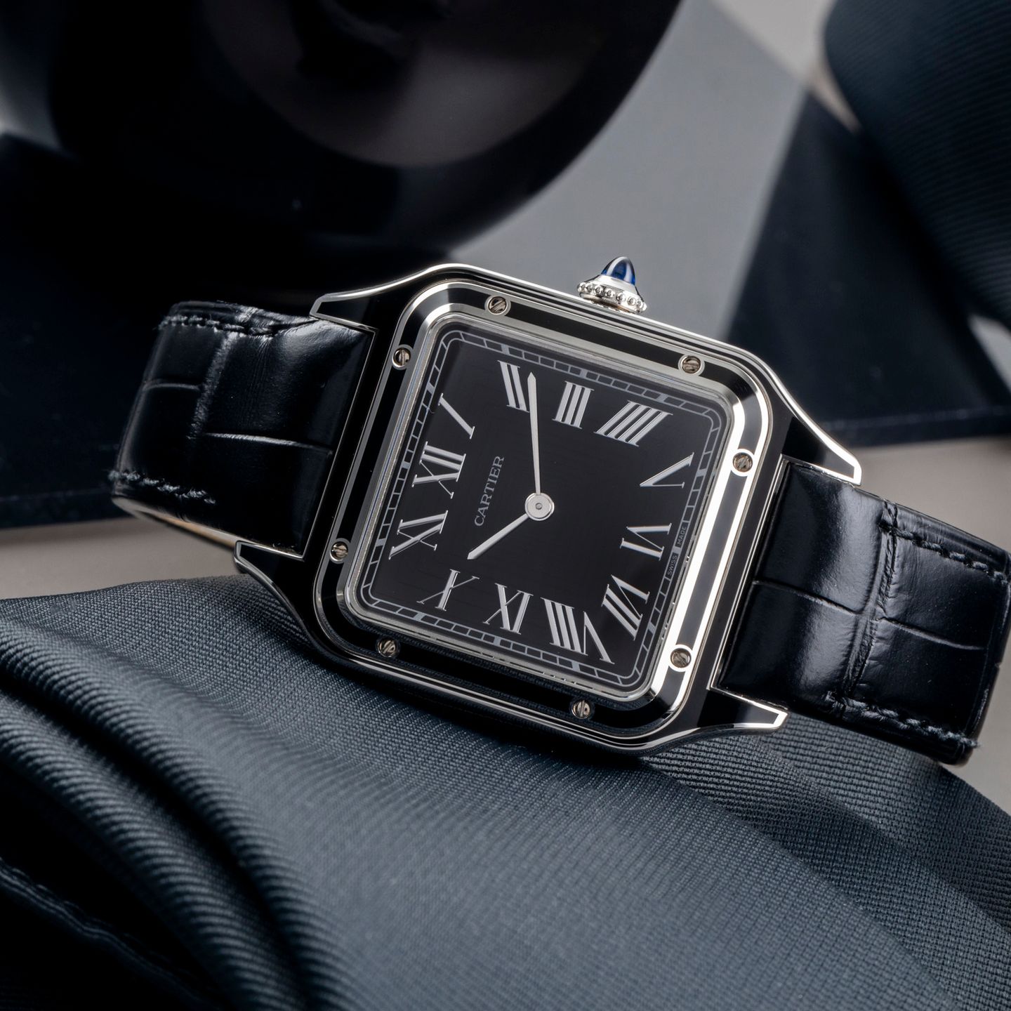 Cartier Santos Dumont WSSA0046 (Unknown (random serial)) - Black dial 44 mm Steel case (3/8)