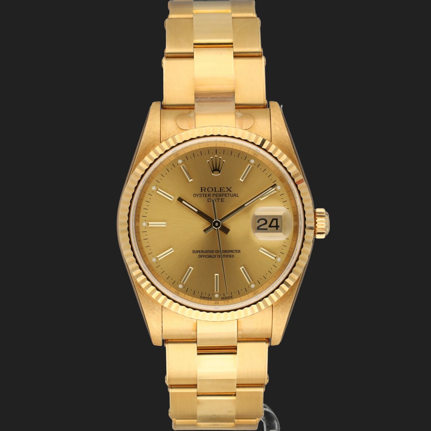 Rolex Oyster Perpetual Date 15238 (2005) - 34 mm Yellow Gold case (3/8)