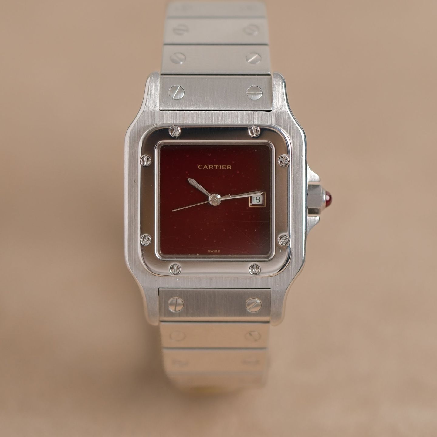 Cartier Santos 2960 (Unknown (random serial)) - Red dial 29 mm Steel case (2/8)