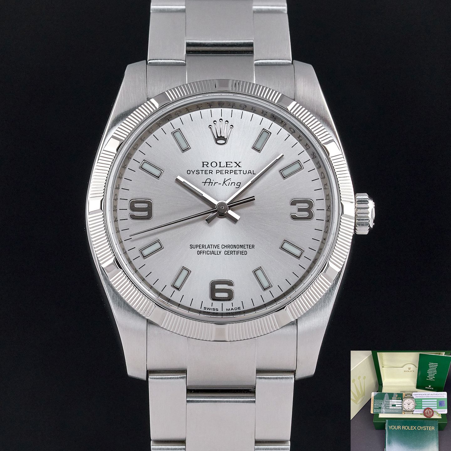 Rolex Air-King 114210 (2007) - Zilver wijzerplaat 34mm Staal (1/7)