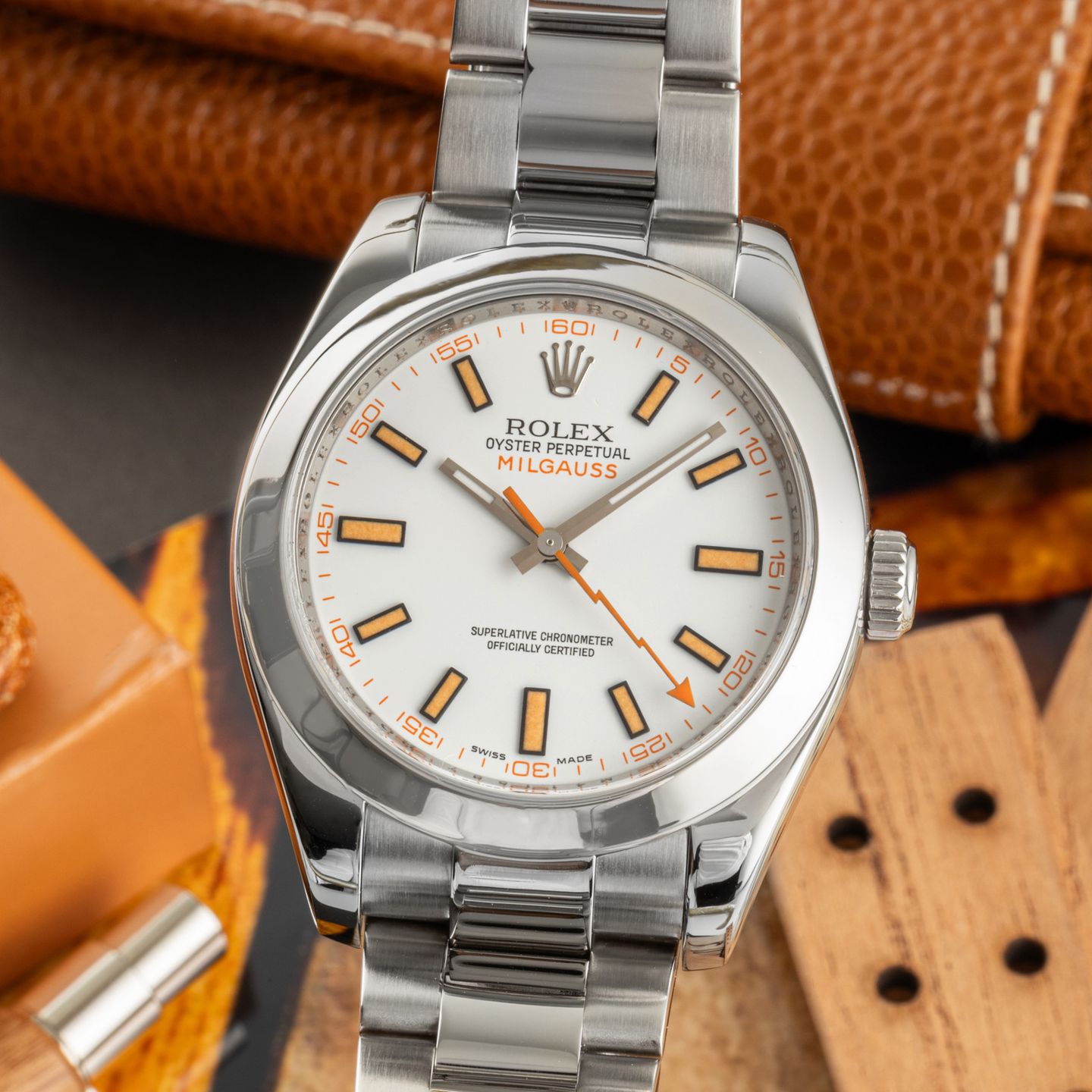 Rolex Milgauss 116400 (2007) - Wit wijzerplaat 40mm Staal (3/8)