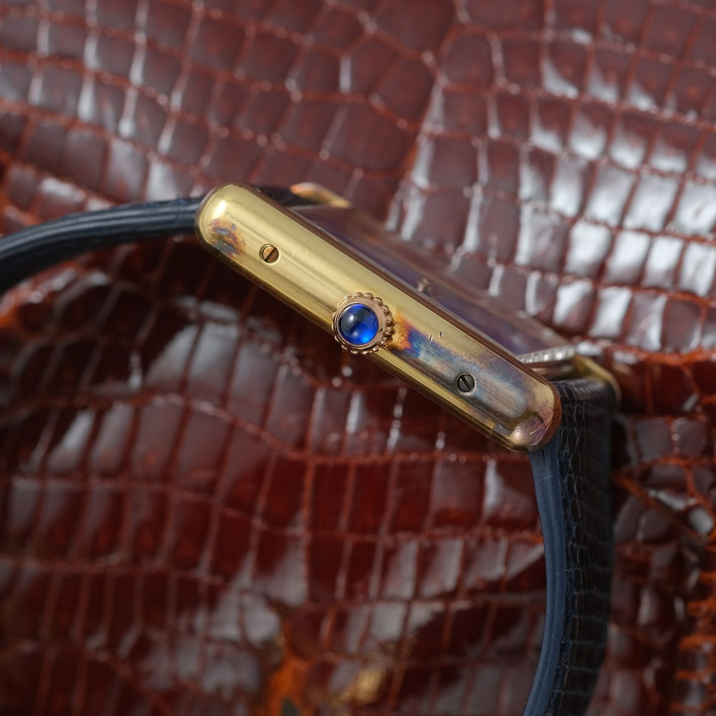 Cartier Tank Vermeil Unknown (1980) - Blue dial 30 mm Silver case (3/4)