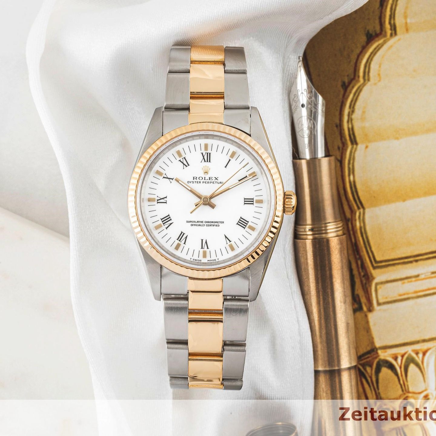 Rolex Oyster Perpetual 34 14233 (Unknown (random serial)) - White dial 34 mm Gold/Steel case (1/8)