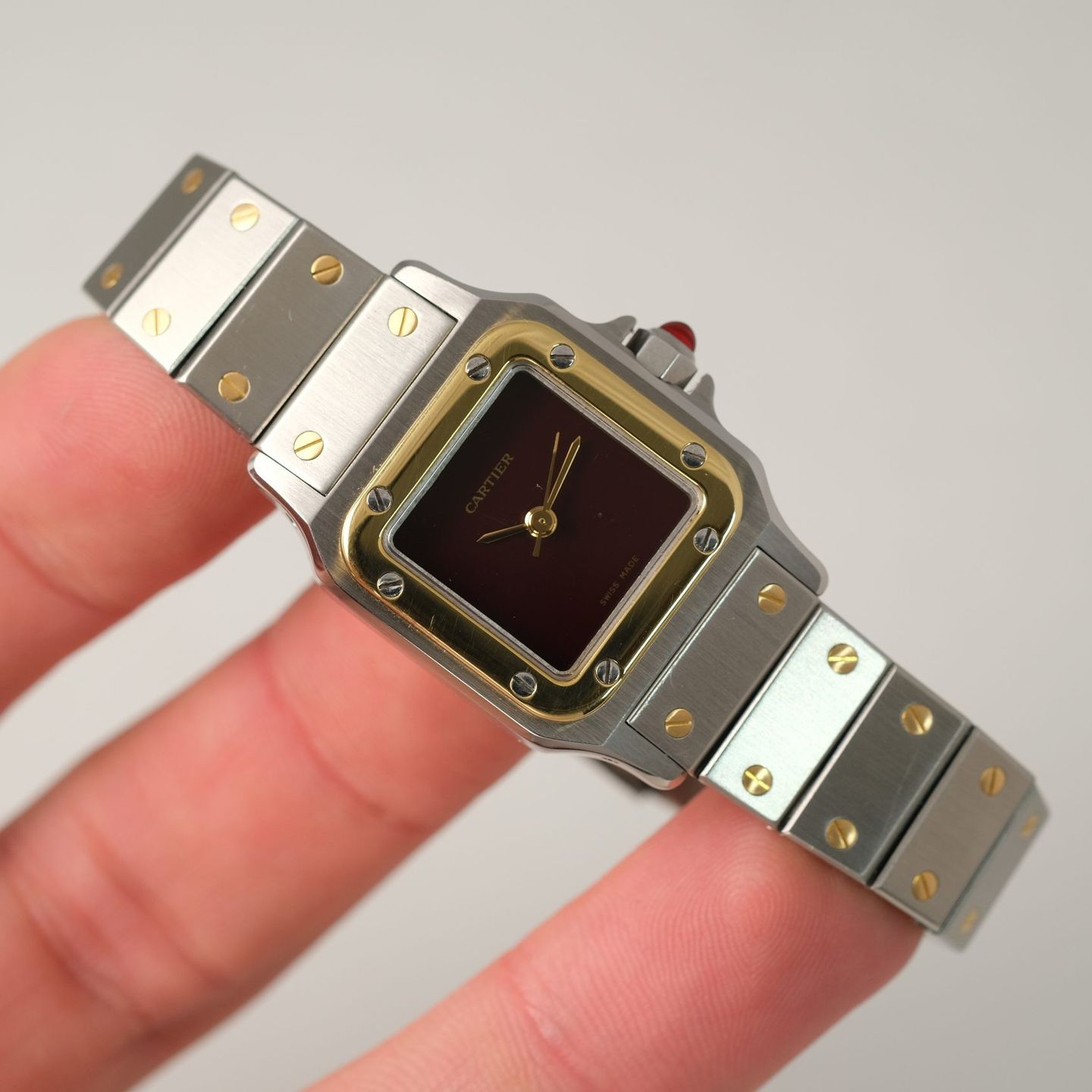 Cartier Santos 0902 (1985) - Rood wijzerplaat 24mm Goud/Staal (8/8)