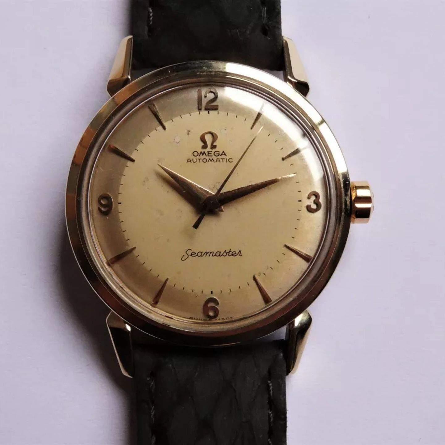 Omega Seamaster 2832-2 SC (1955) - Champagne wijzerplaat 34mm Goud/Staal (3/8)