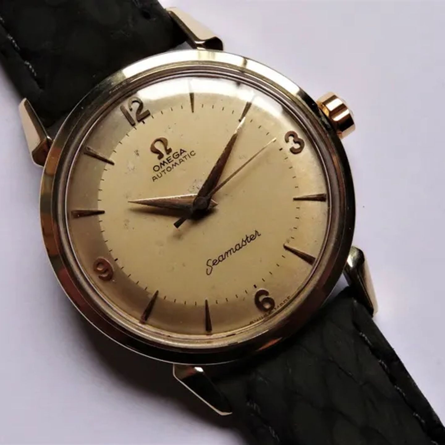 Omega Seamaster 2832-2 SC (1955) - Champagne wijzerplaat 34mm Goud/Staal (5/8)