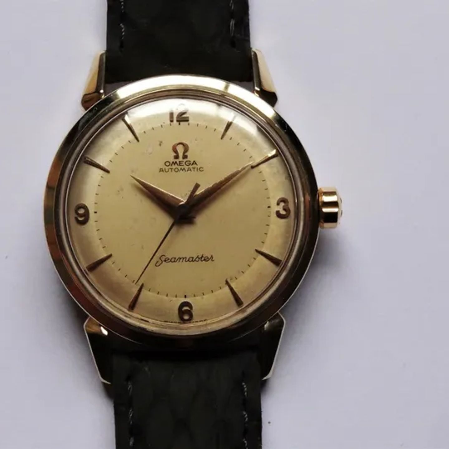 Omega Seamaster 2832-2 SC (1955) - Champagne wijzerplaat 34mm Goud/Staal (1/8)