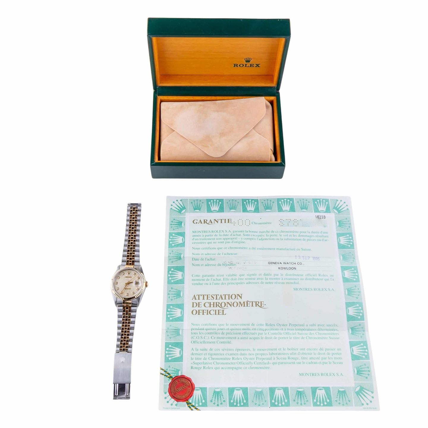 Rolex Datejust 36 16233 (1993) - Beige dial 36 mm Gold/Steel case (8/8)