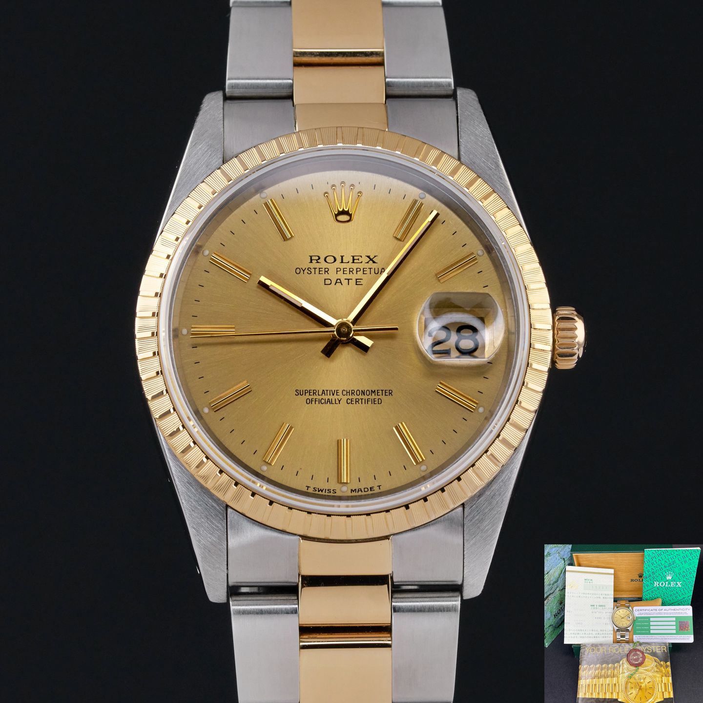 Rolex Oyster Perpetual Date 15223 (1991) - 34mm Goud/Staal (1/8)