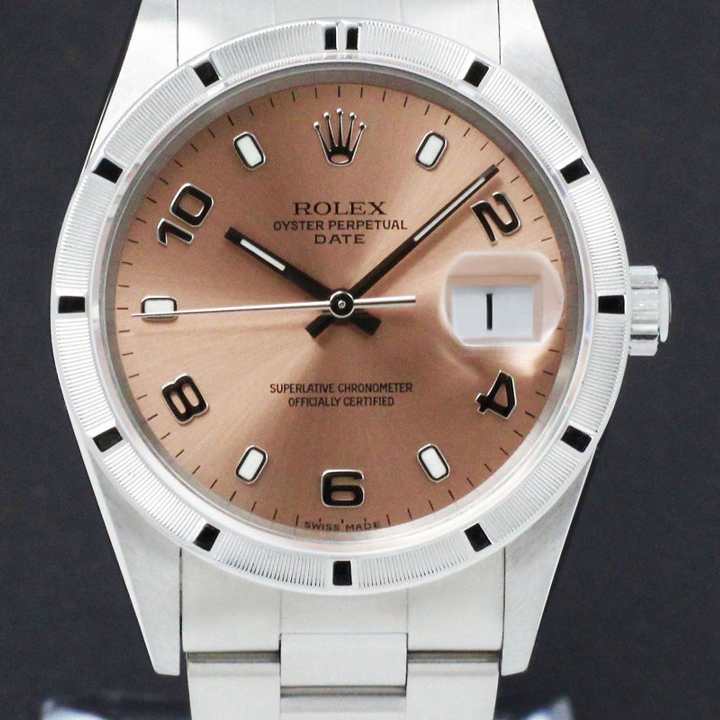 Rolex Oyster Perpetual Date 15210 (2002) - Roze wijzerplaat 34mm Staal (1/7)