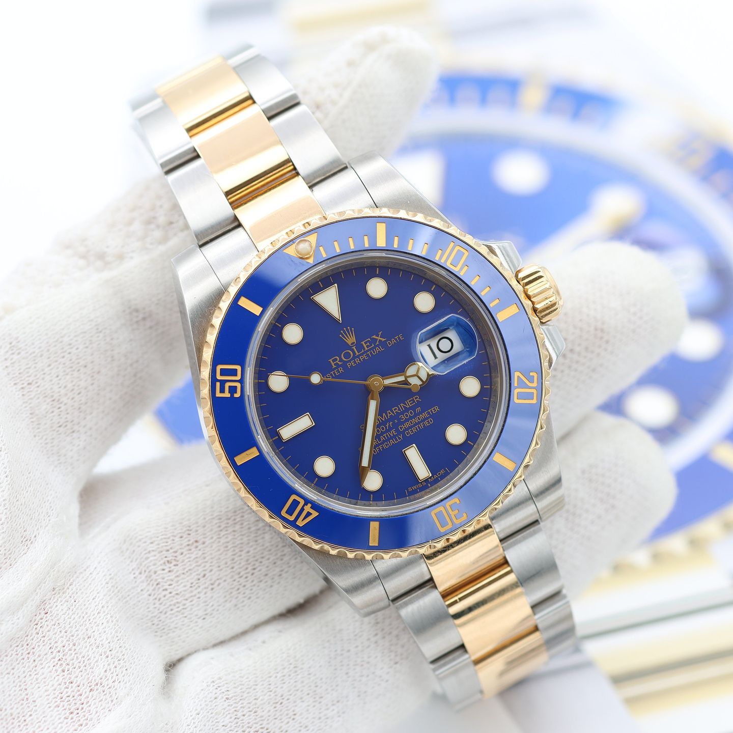 Rolex Submariner Date 116613LB (1997) - Blauw wijzerplaat 40mm Goud/Staal (7/8)