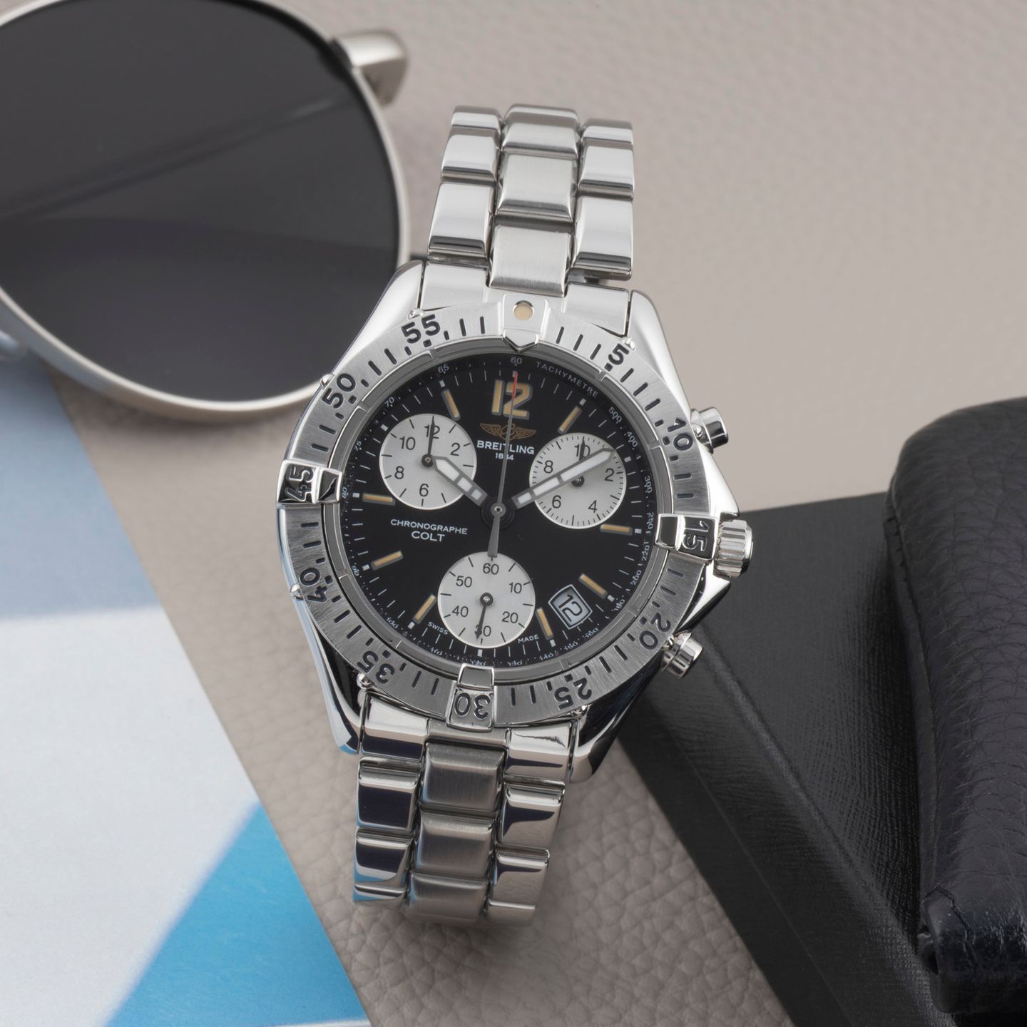 Breitling Colt Chronograph A53035 (1995) - Zwart wijzerplaat 38mm Staal (1/8)