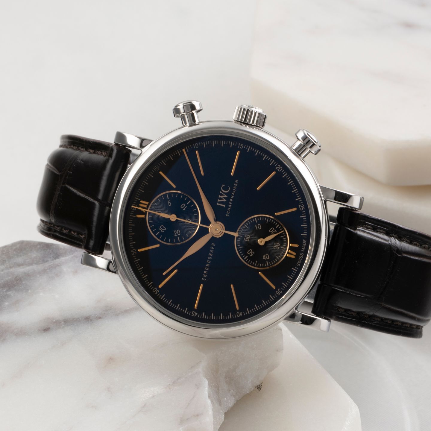 IWC Portofino Chronograph IW391404 (Unknown (random serial)) - Black dial 39 mm Steel case (2/8)