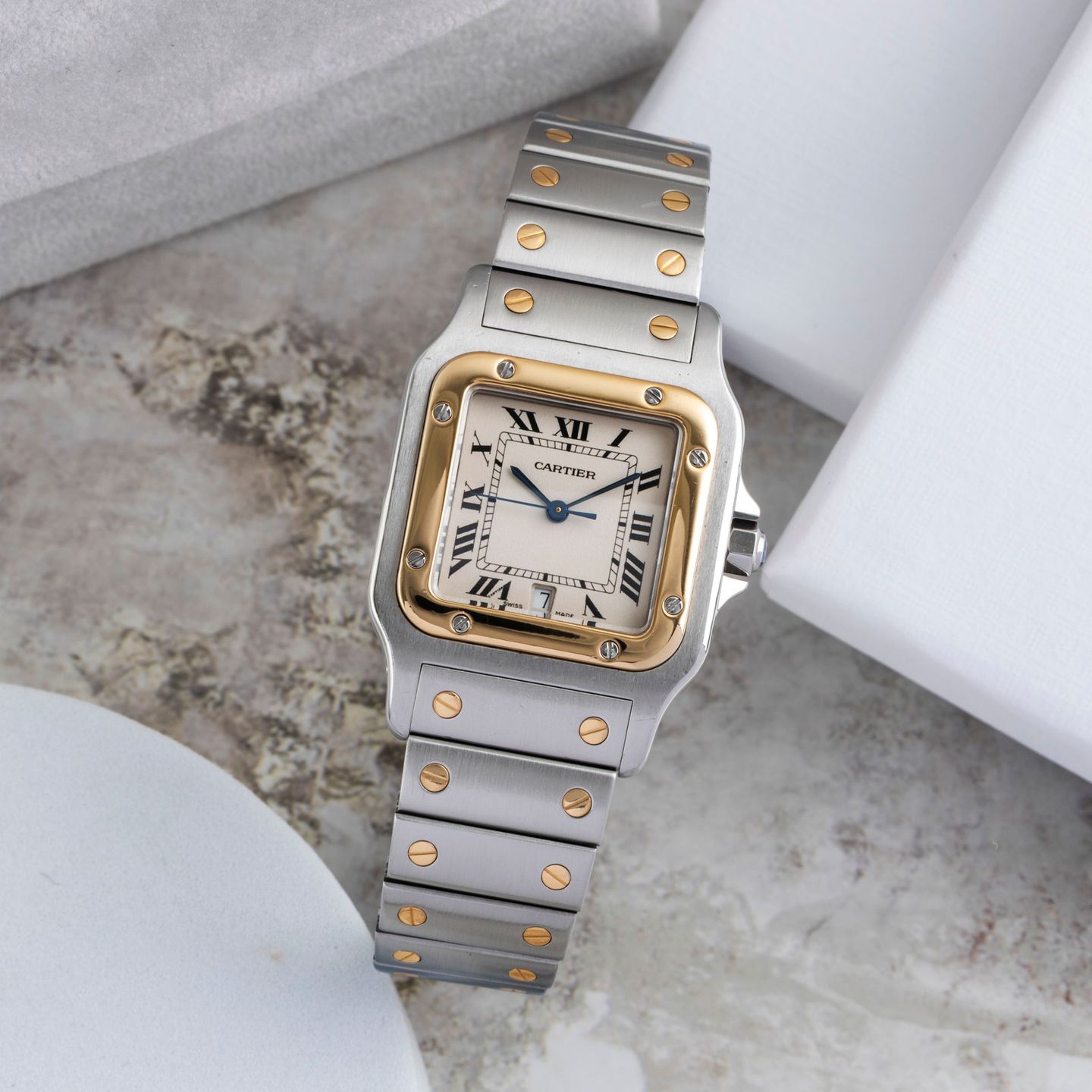 Cartier Santos Galbée W20011C4 (1991) - Silver dial 29 mm Gold/Steel case (1/8)