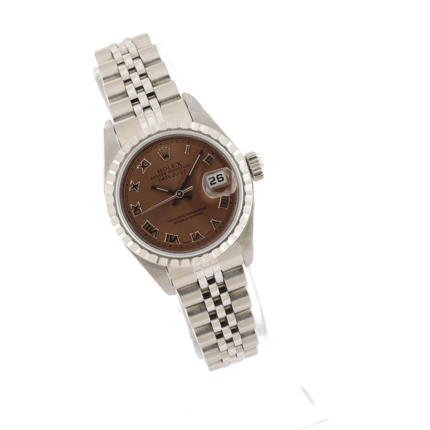 Rolex Oyster Perpetual Lady Date 79240 (2000) - Roze wijzerplaat 26mm Staal (1/6)