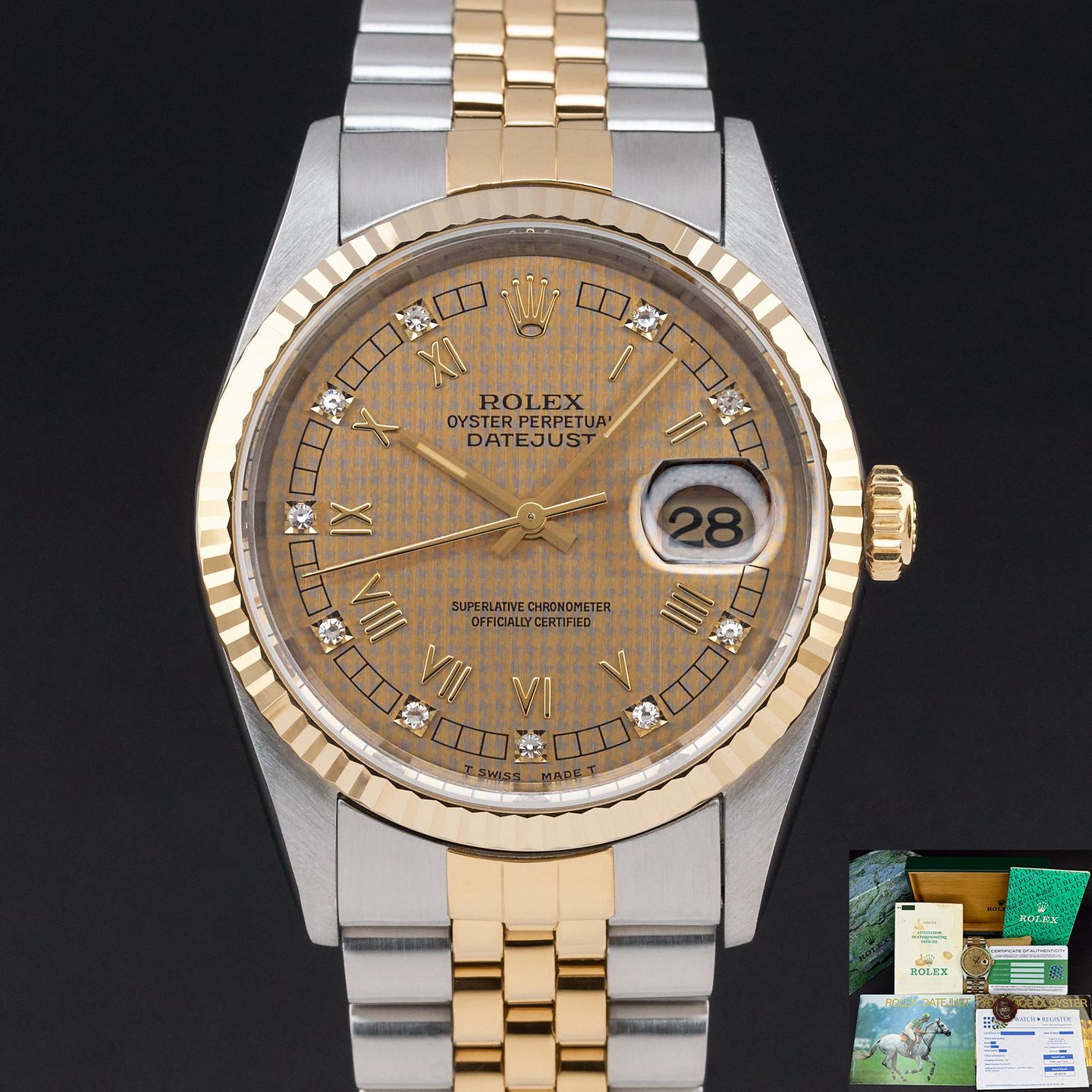 Rolex Datejust 36 16233 (1995) - Champagne wijzerplaat 36mm Goud/Staal (1/8)