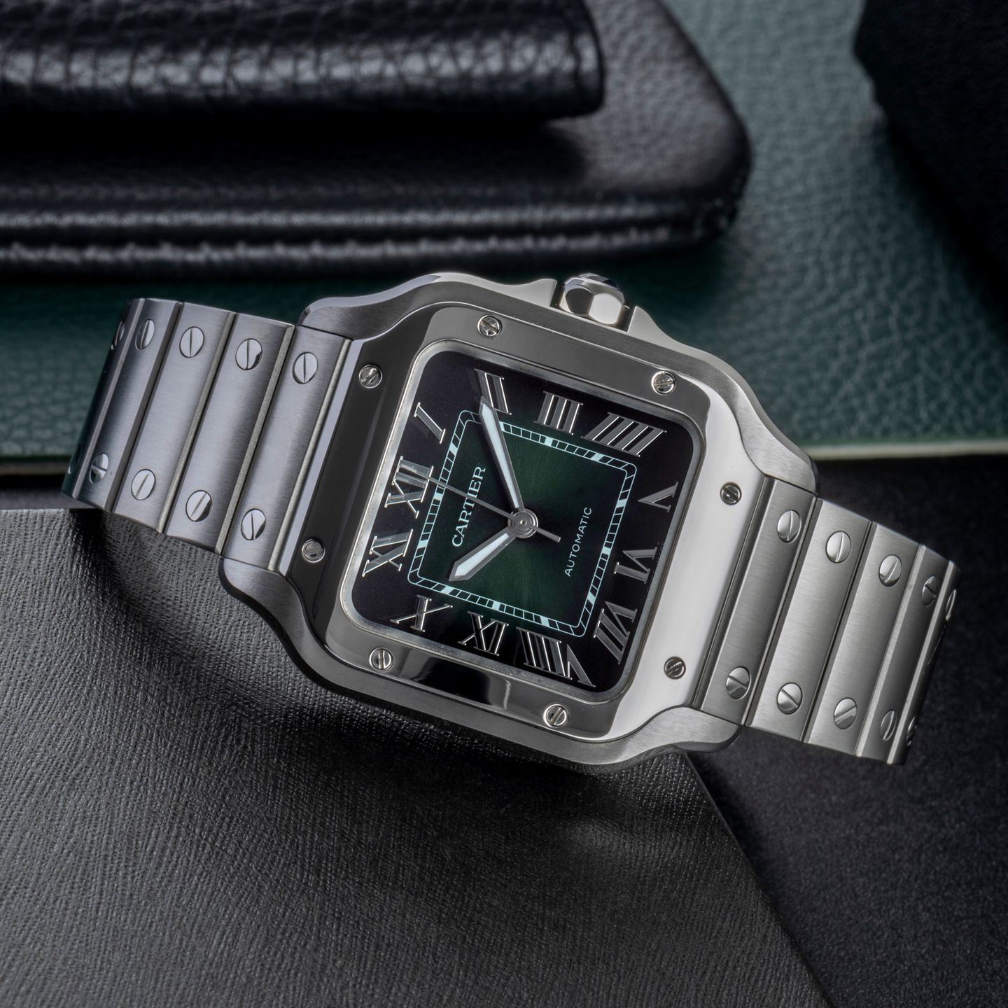Cartier Santos WSSA0061 (Unknown (random serial)) - Green dial 35 mm Steel case (2/8)