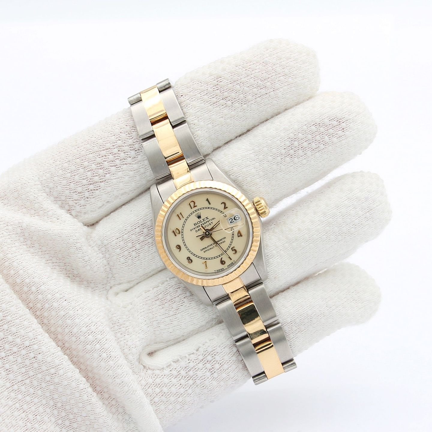Rolex Lady-Datejust 69173 (Unknown (random serial)) - Beige dial 26 mm Gold/Steel case (4/8)