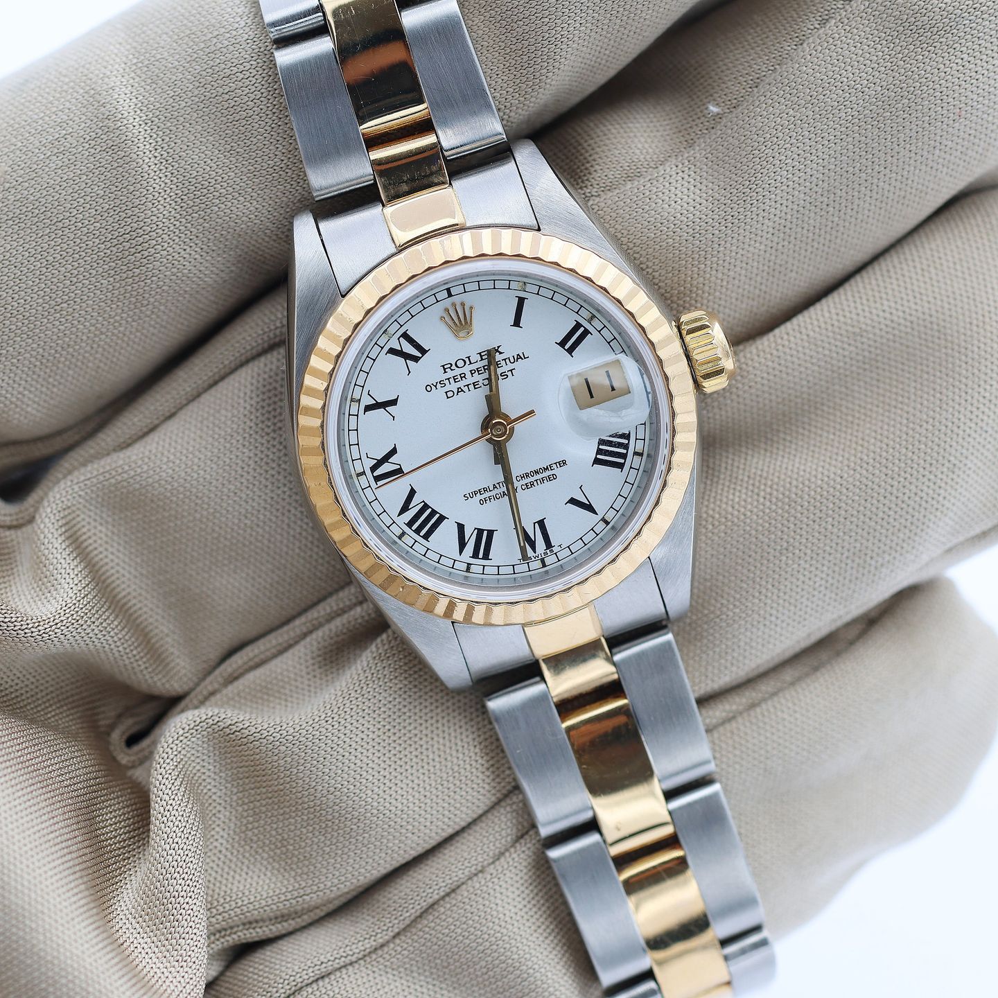 Rolex Lady-Datejust 69173 (Unknown (random serial)) - White dial 26 mm Gold/Steel case (3/7)