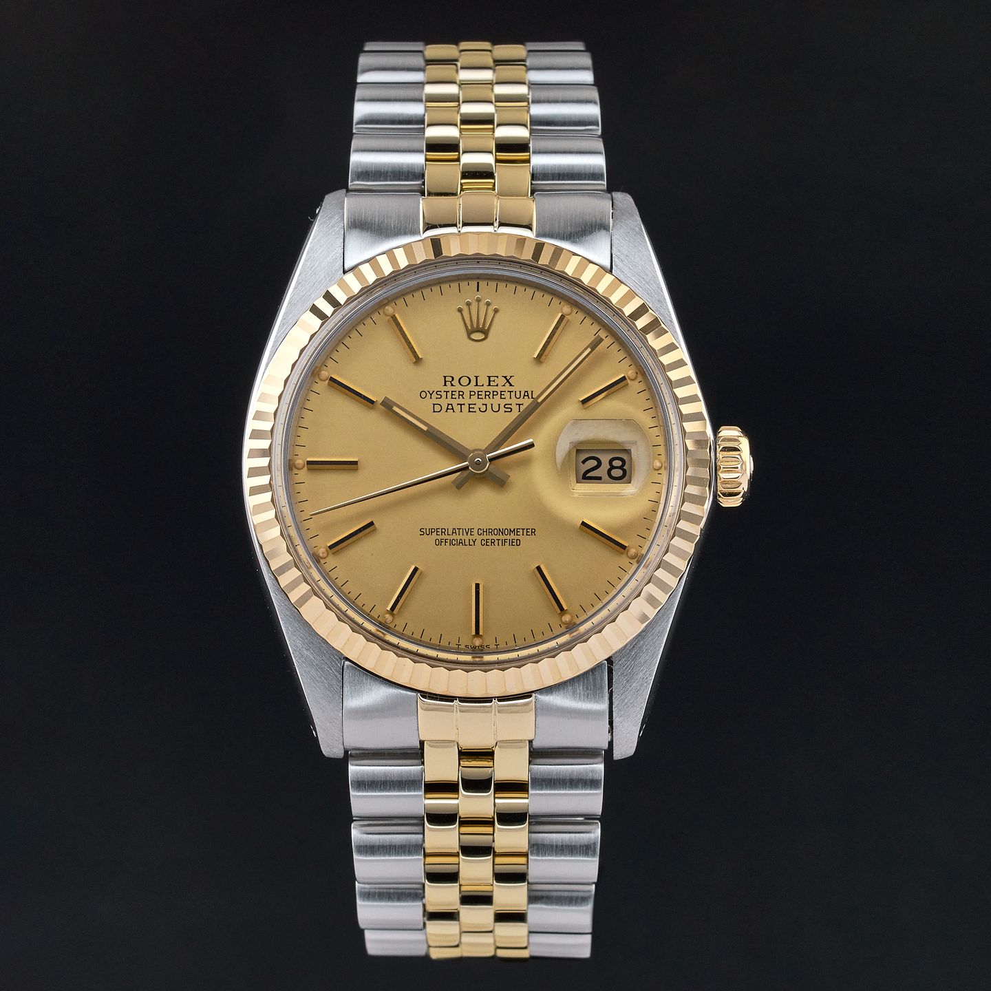 Rolex Datejust 36 16013 (1982) - Champagne wijzerplaat 36mm Goud/Staal (3/8)