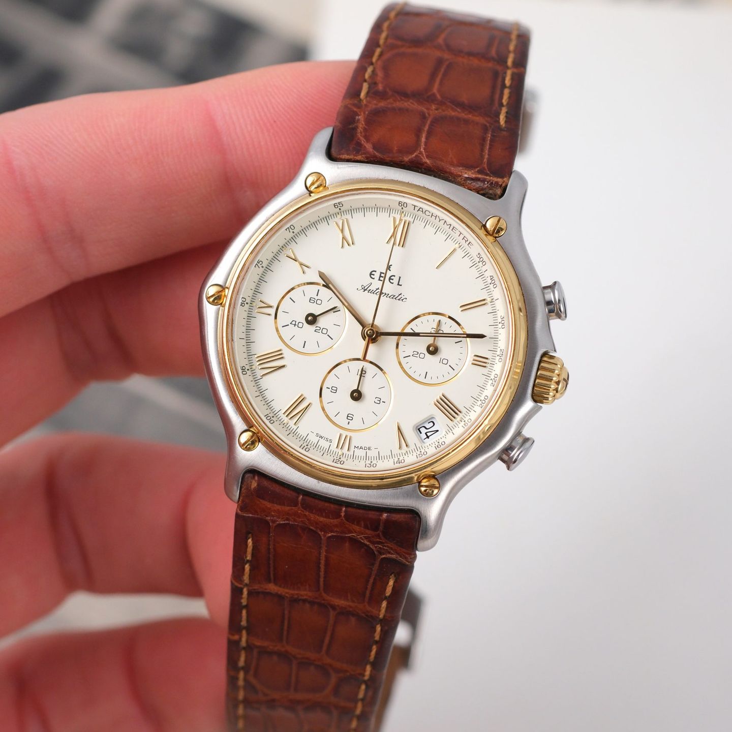 Ebel 1911 1134901 (1990) - White dial 39 mm Gold/Steel case (6/8)