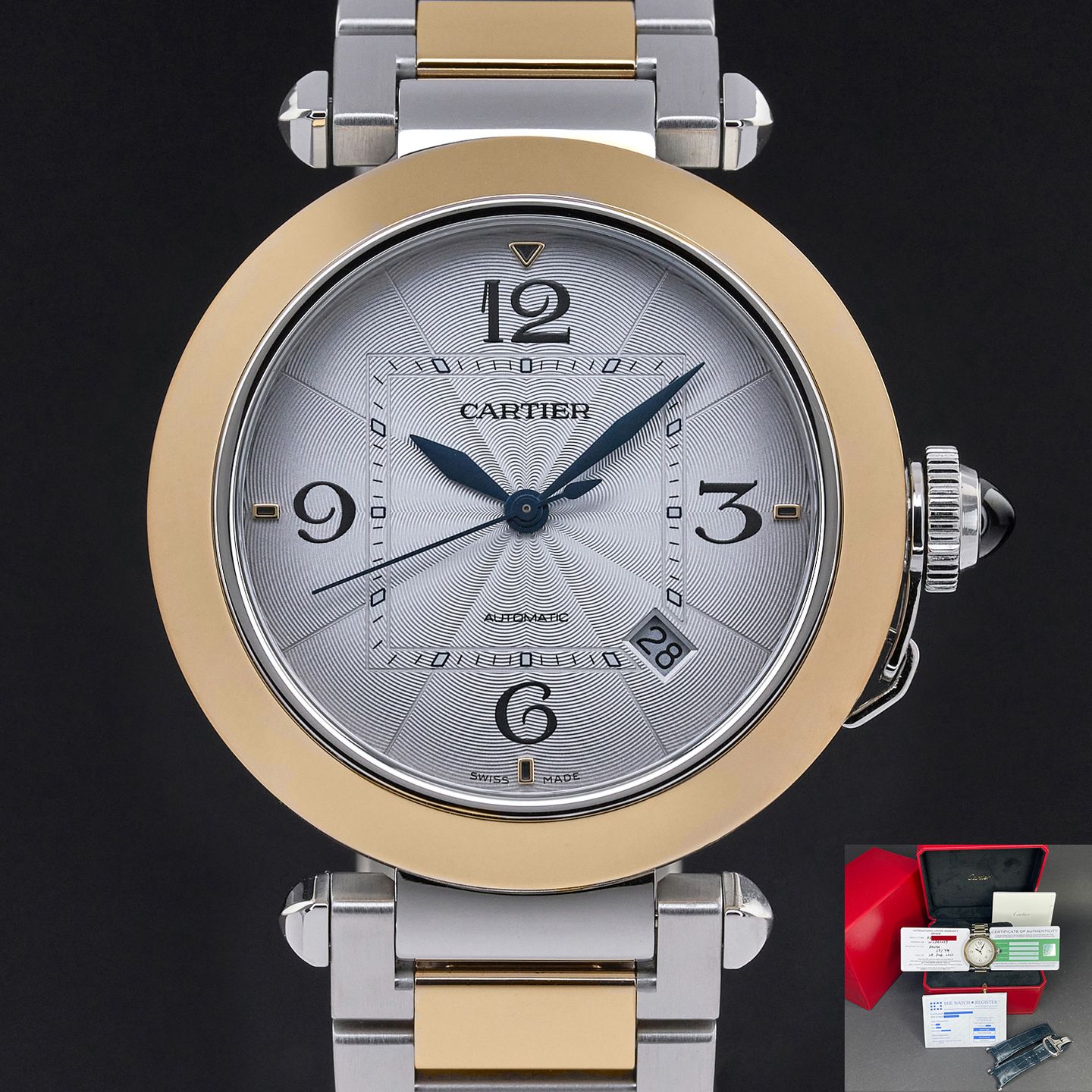 Cartier Pasha W2PA0009 (2022) - Silver dial 41 mm Gold/Steel case (1/8)