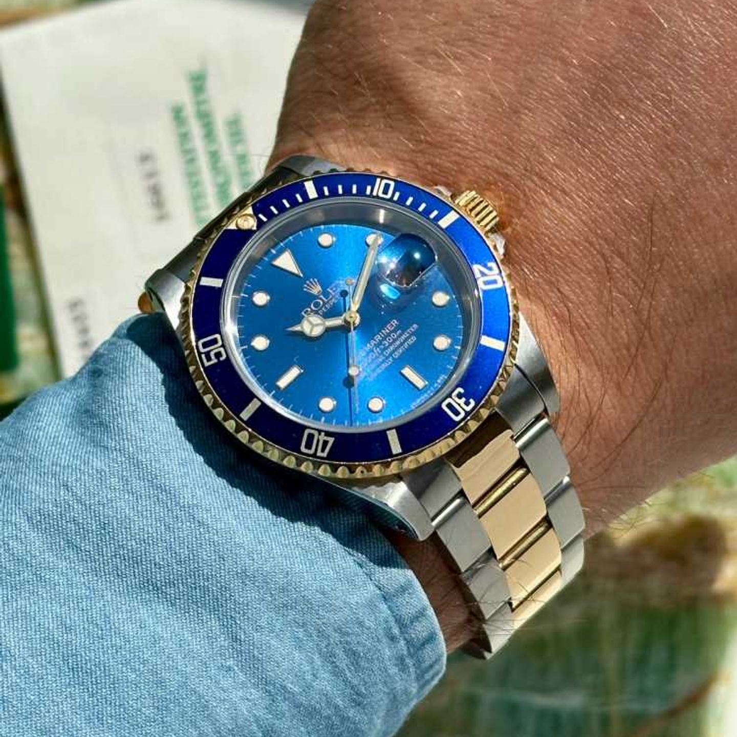 Rolex Submariner Date 16613 (1996) - Blue dial 40 mm Gold/Steel case (3/8)