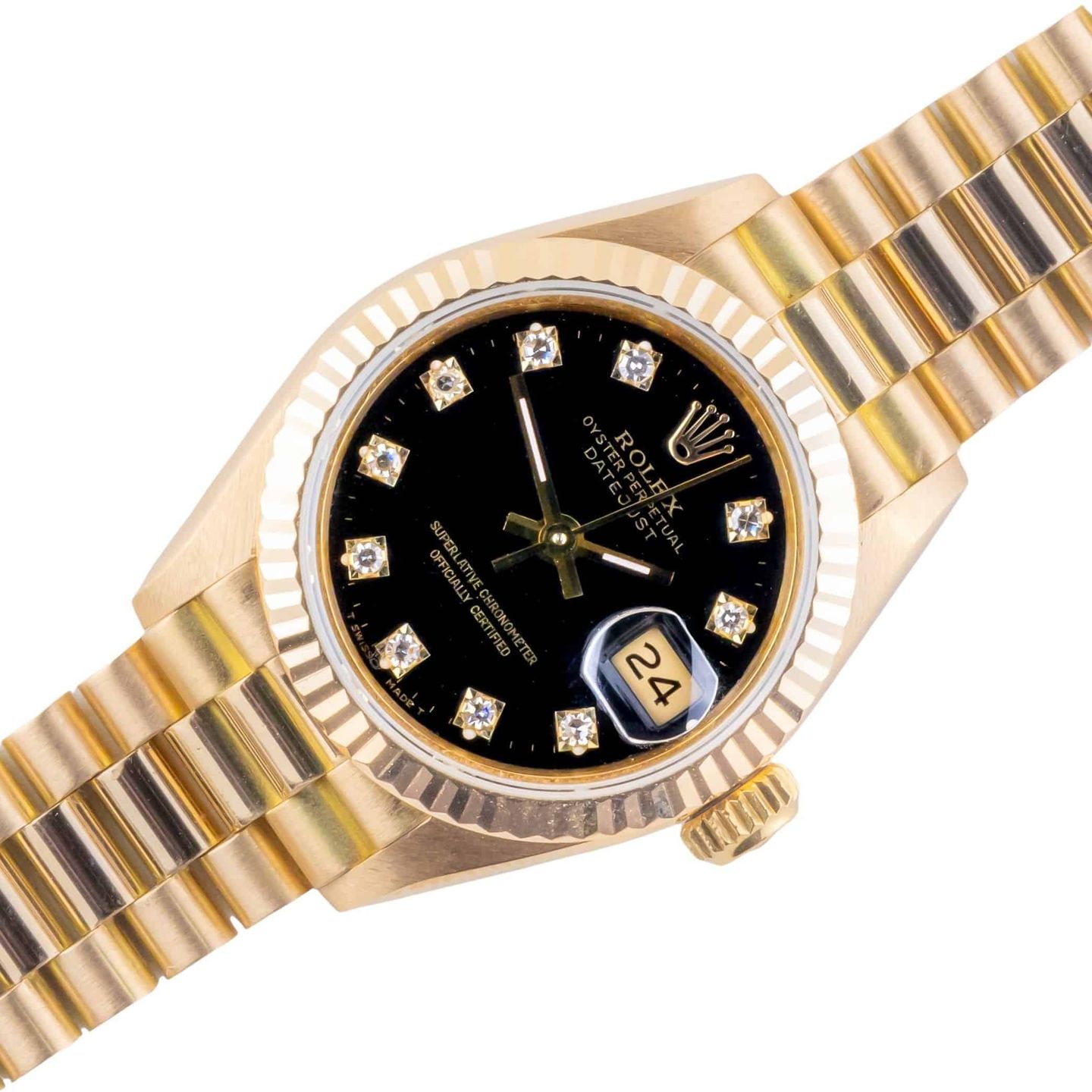 Rolex Lady-Datejust 69178 (1986) - Black dial 26 mm Yellow Gold case (1/8)