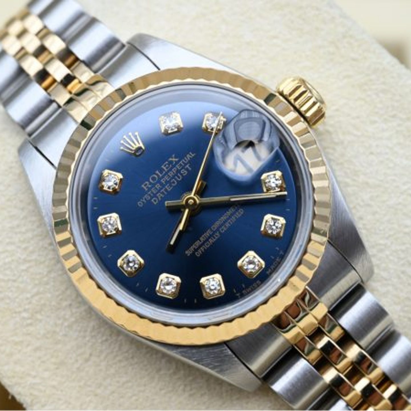 Rolex Lady-Datejust 69173 (1995) - Blauw wijzerplaat 26mm Goud/Staal (1/8)