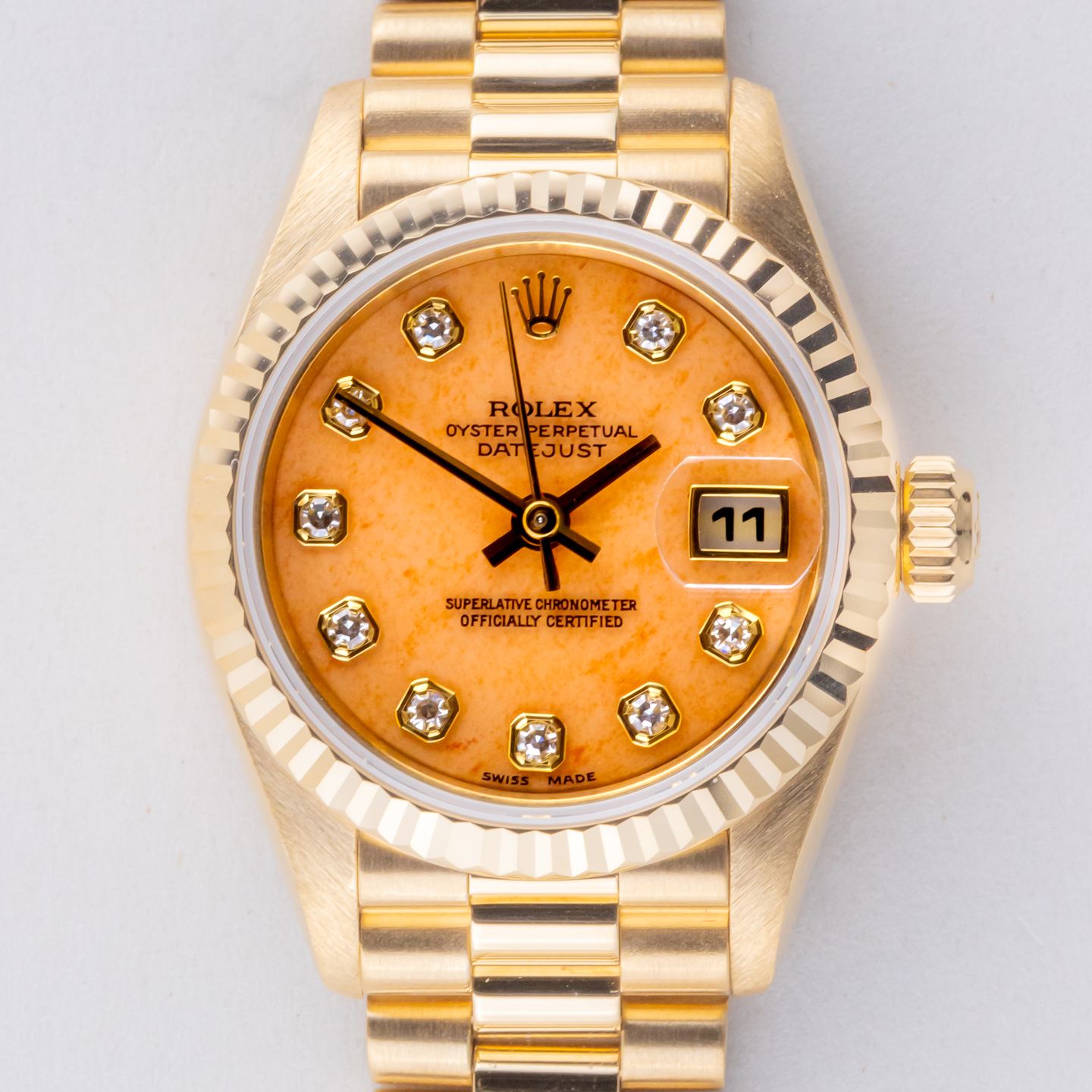 Rolex Lady-Datejust 79178 (1997) - Orange dial 26 mm Yellow Gold case (3/8)