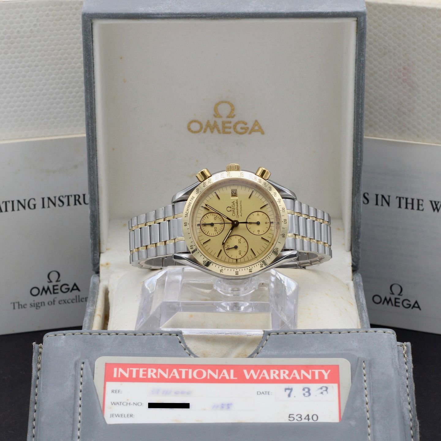 Omega Speedmaster Date 3311.10.00 (1997) - Gold dial 39 mm Gold/Steel case (3/8)