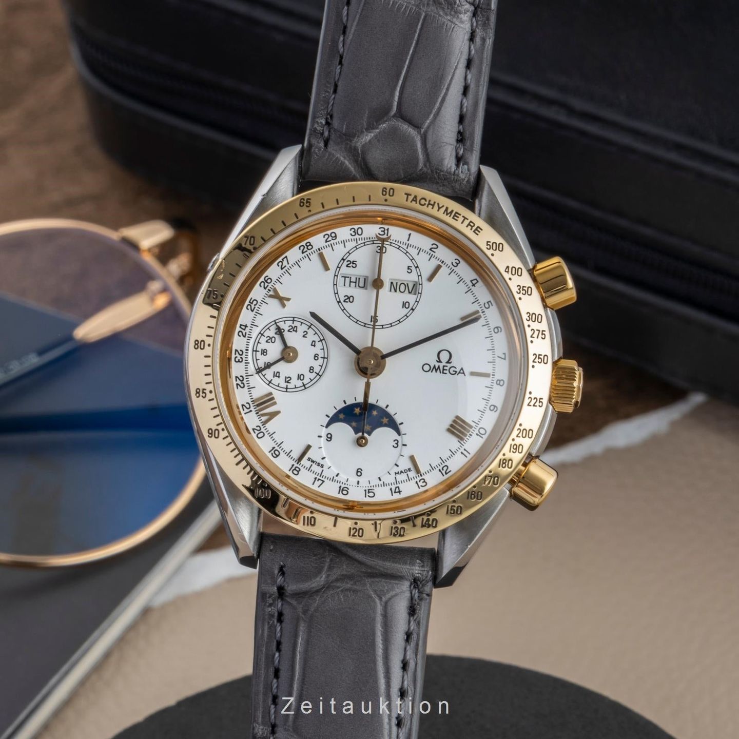 Omega Speedmaster Reduced 3131.20 (1991) - Wit wijzerplaat 39mm Goud/Staal (1/8)