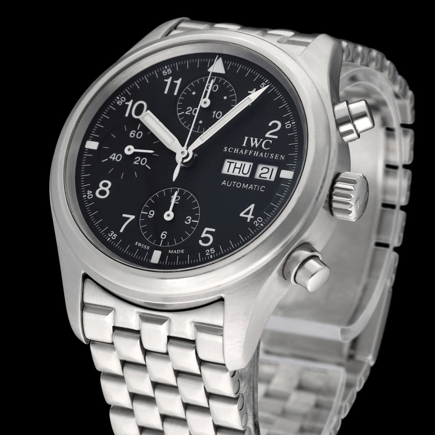 IWC Pilot Chronograph IW370607 (2004) - Zwart wijzerplaat 39mm Staal (6/8)