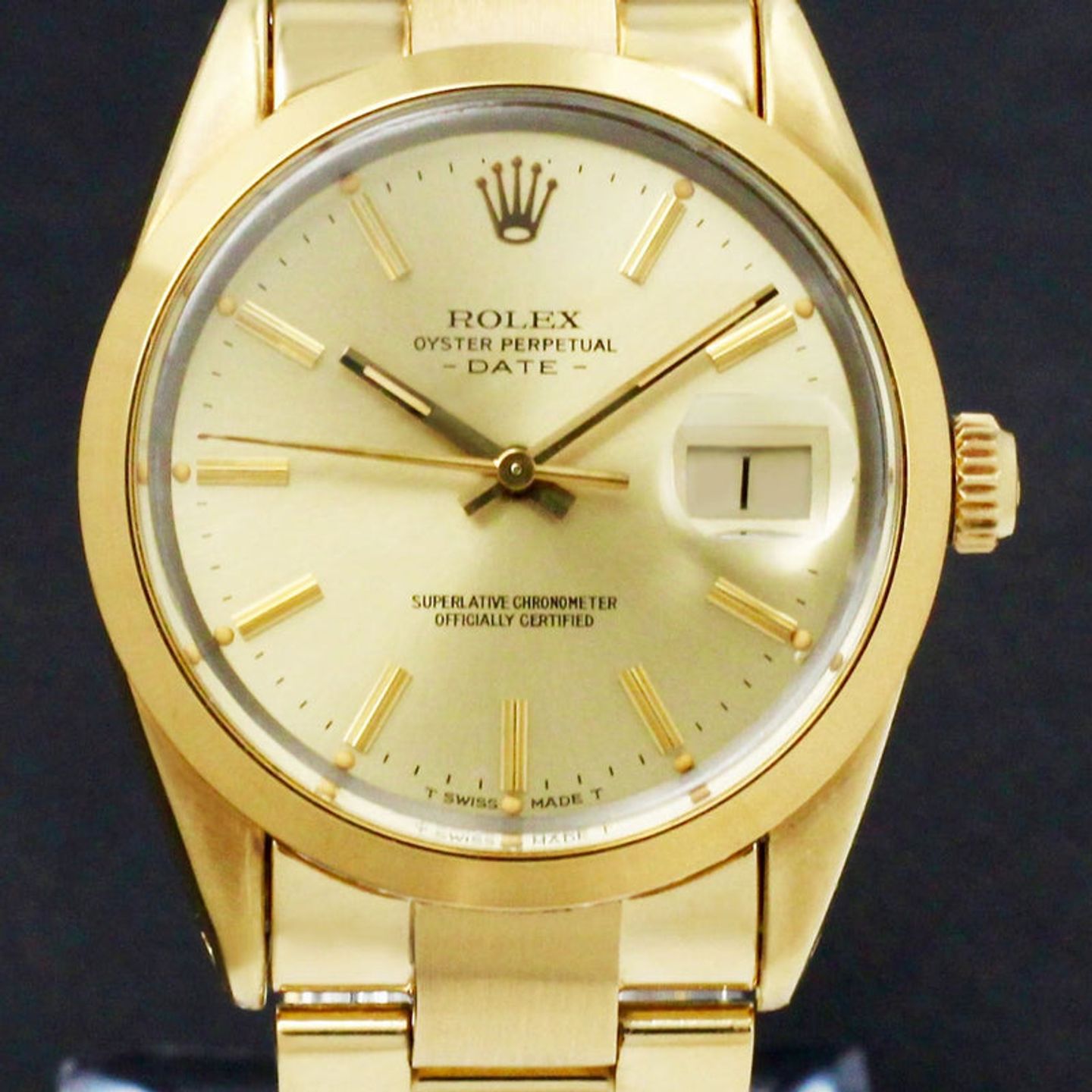 Rolex Oyster Perpetual Date 15505 (1985) - Gold dial 34 mm Gold/Steel case (1/6)
