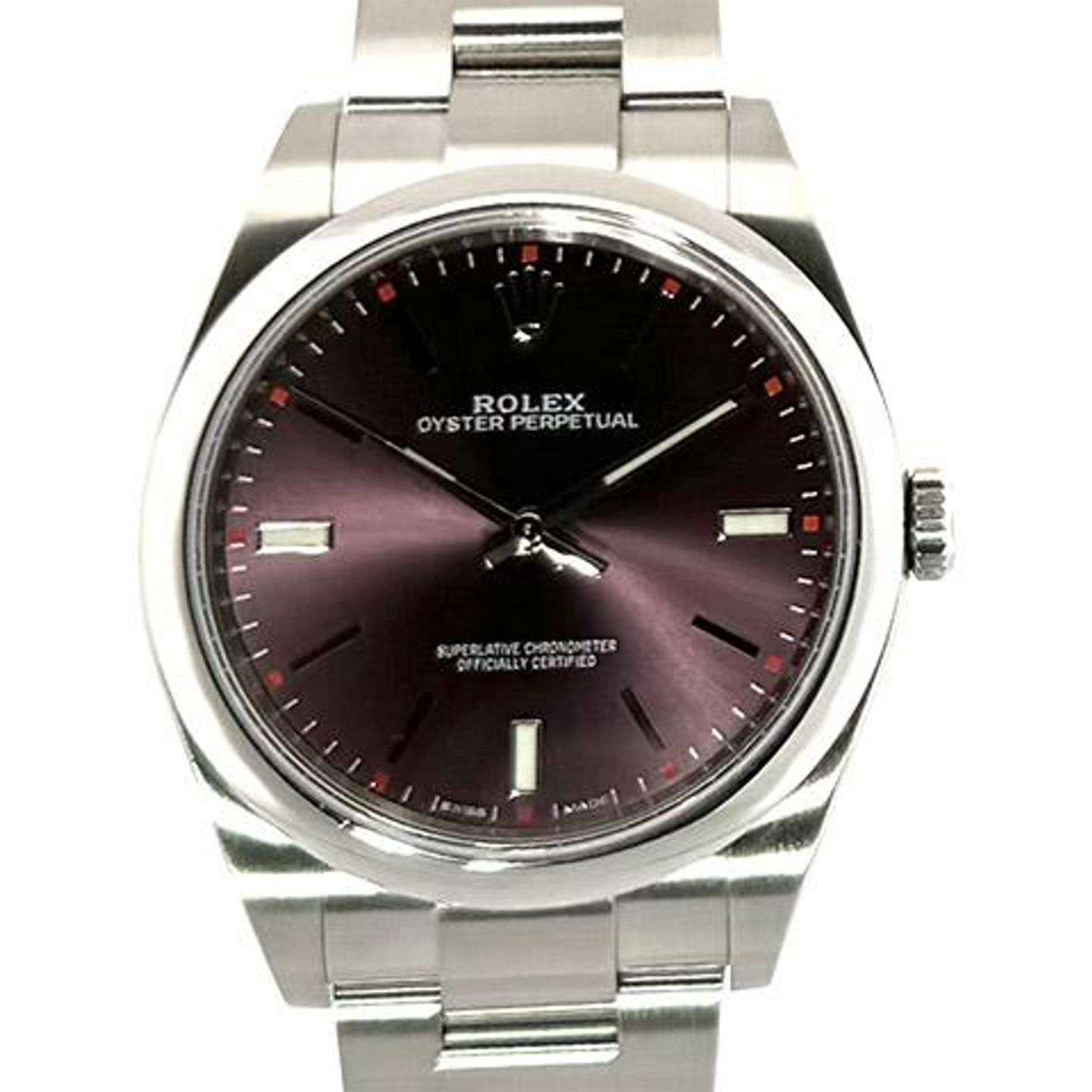 Rolex Oyster Perpetual 39 114300 (2018) - Rood wijzerplaat 39mm Staal (1/8)