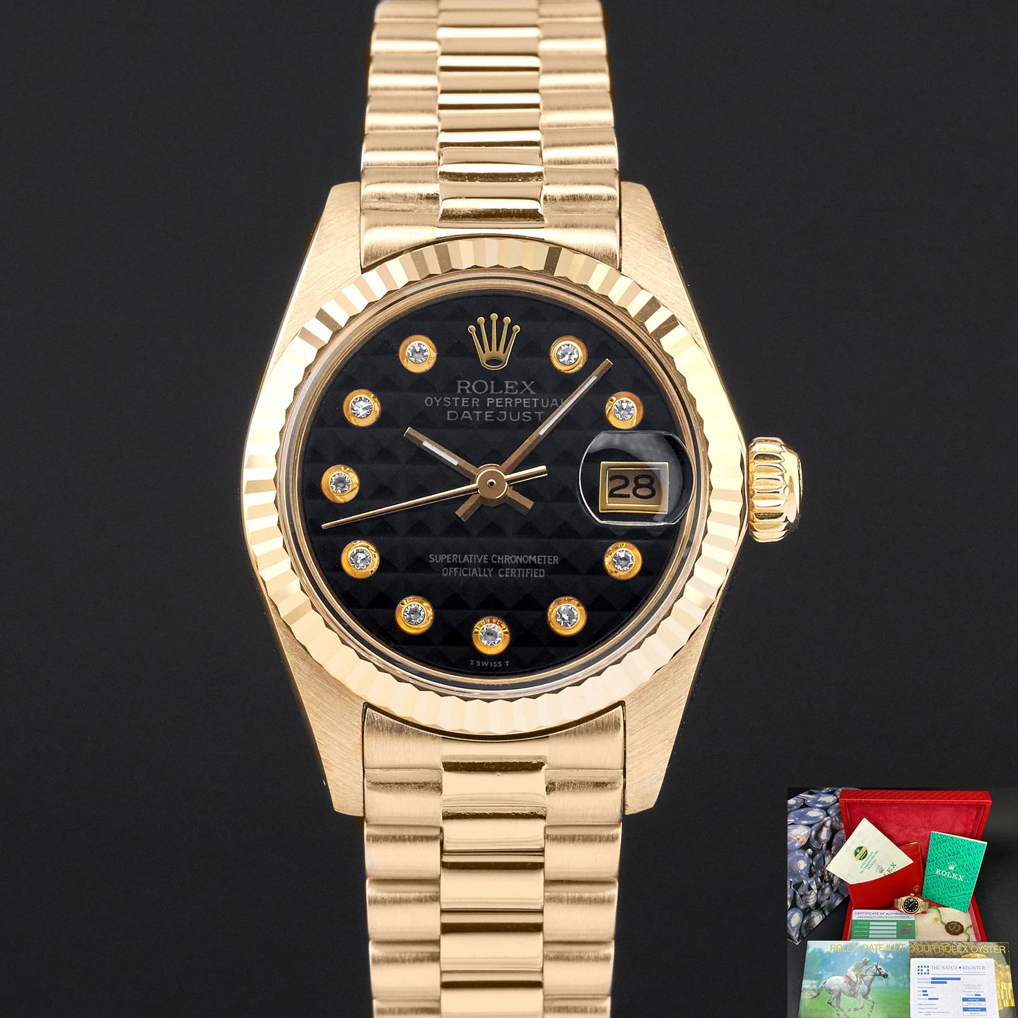 Rolex Lady-Datejust 6917 (1981) - Black dial 26 mm Yellow Gold case (1/8)