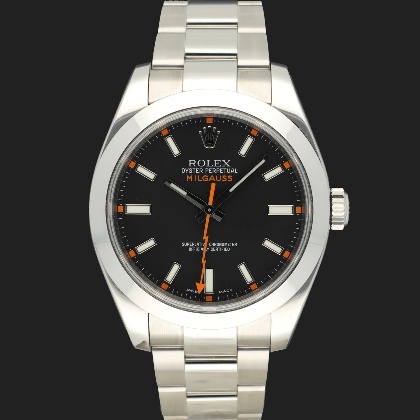 Rolex Milgauss 116400 (2009) - Zwart wijzerplaat 40mm Staal (3/8)