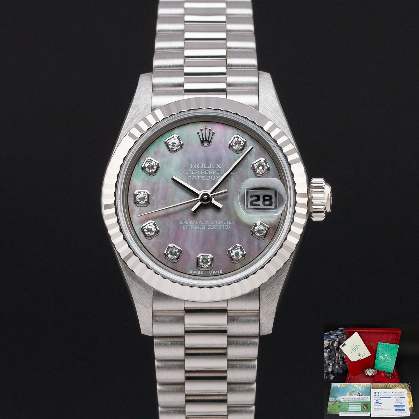 Rolex Lady-Datejust 69179 (1996) - 26mm Witgoud (1/8)