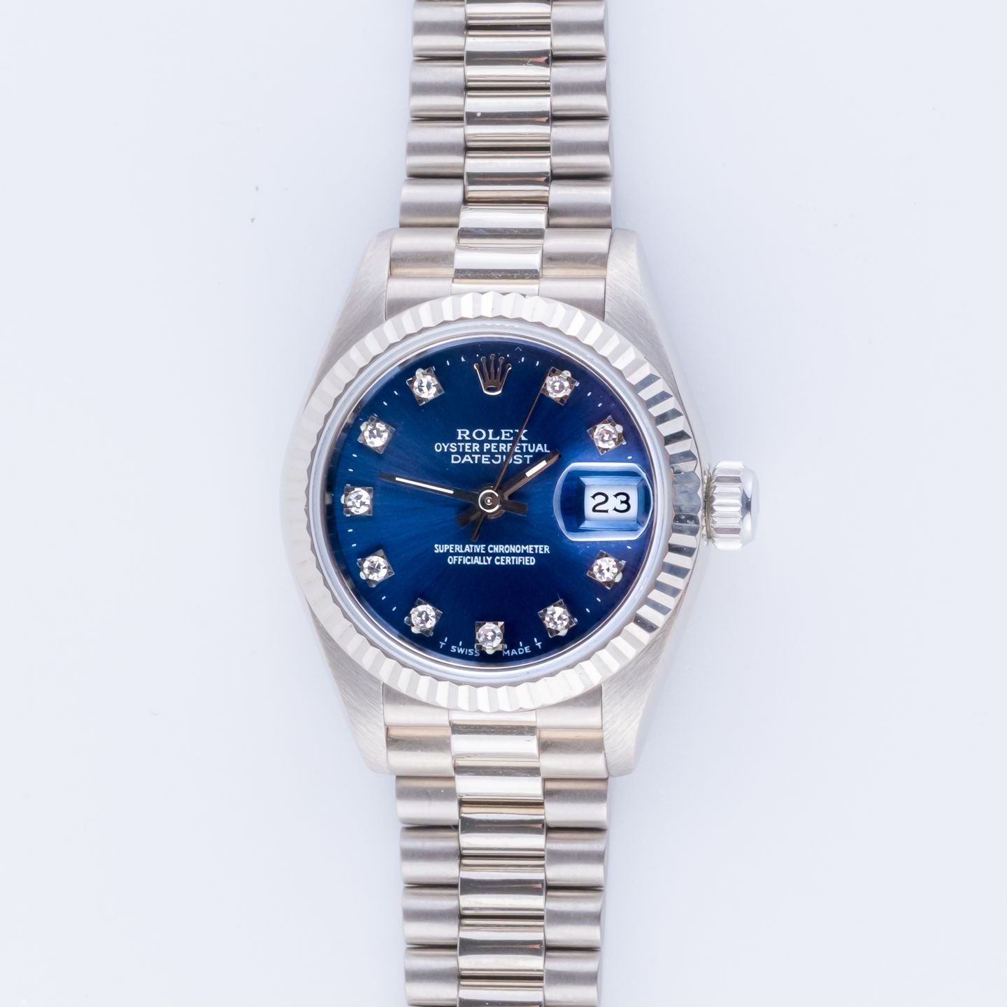Rolex Lady-Datejust 69179 (1991) - Blauw wijzerplaat 26mm Witgoud (3/7)