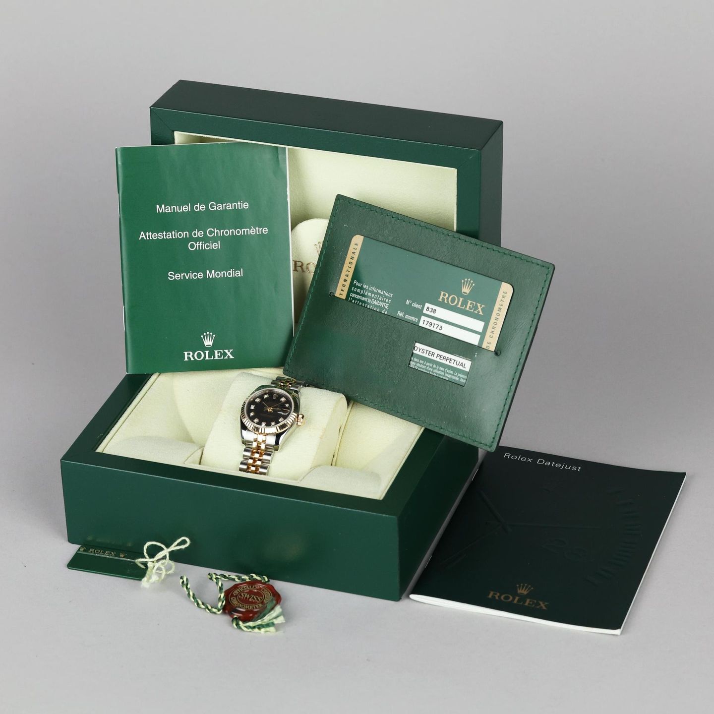 Rolex Lady-Datejust 179173 (2009) - Black dial 26 mm Gold/Steel case (8/8)