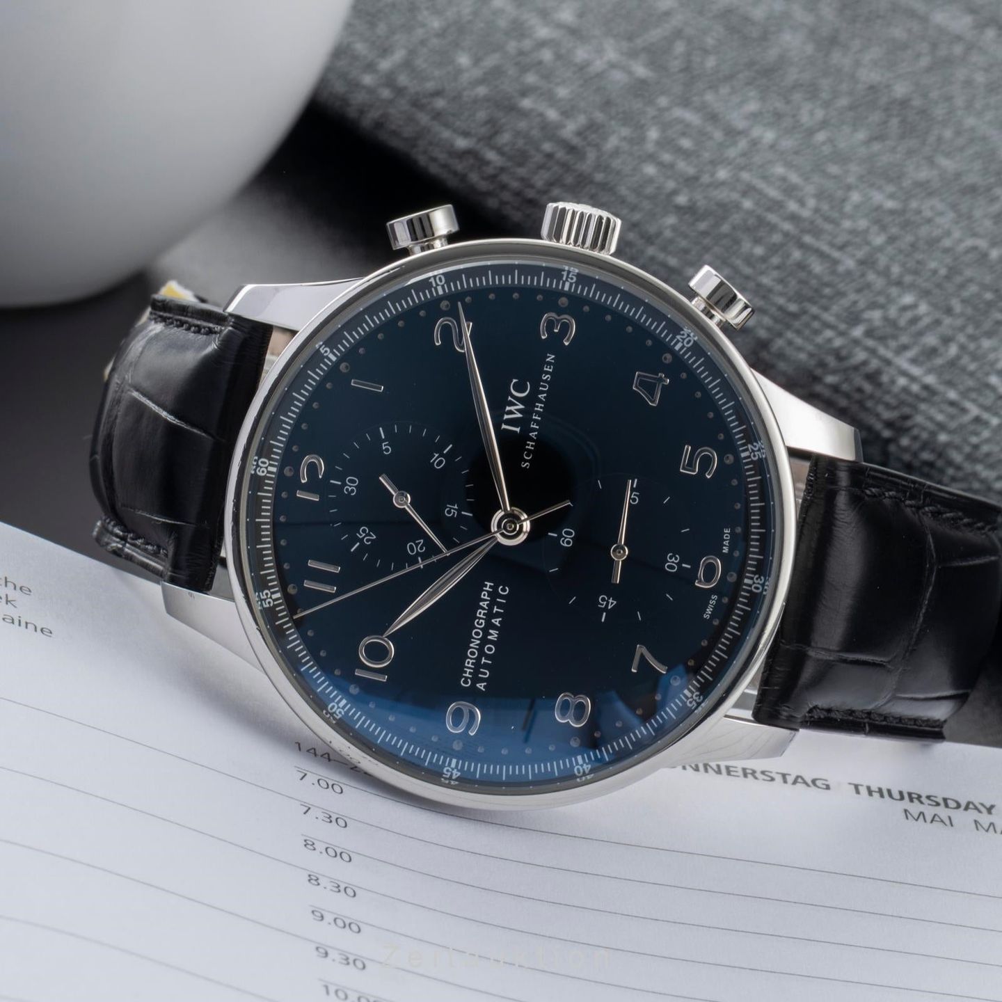 IWC Portuguese Chronograph IW371447 (Unknown (random serial)) - Black dial 41 mm Steel case (2/8)