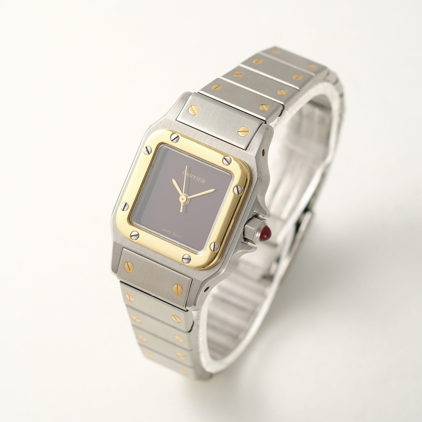 Cartier Santos 0902 (1985) - Red dial 24 mm Gold/Steel case (3/8)