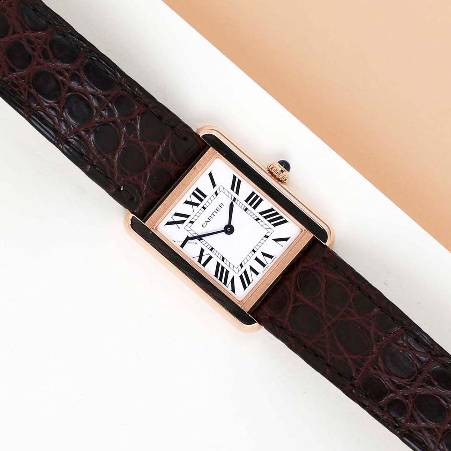 Cartier Tank Solo W5200024 (2019) - Zilver wijzerplaat 31mm Roségoud (1/8)