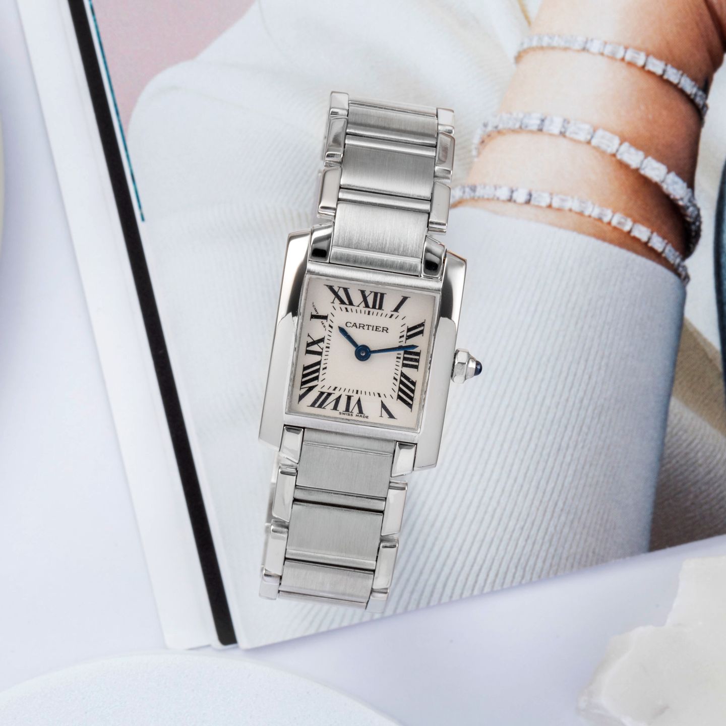 Cartier Tank Française W50012S3 (2005) - Silver dial 20 mm White Gold case (1/8)